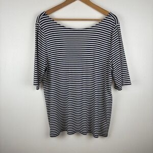 Old Navy Womens Striped Fitted 3/4 Sleeve Top Size XXL Scoop Back Blue White‎